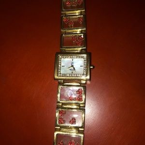 Victoria Wieck Gold-tone Watch w/ CZ, Red Stones